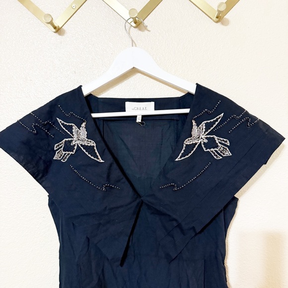 THE GREAT Beaded Partridge In Black/Navy Blue Embellished Bird Midi Dress Size M - Picture 12 of 13